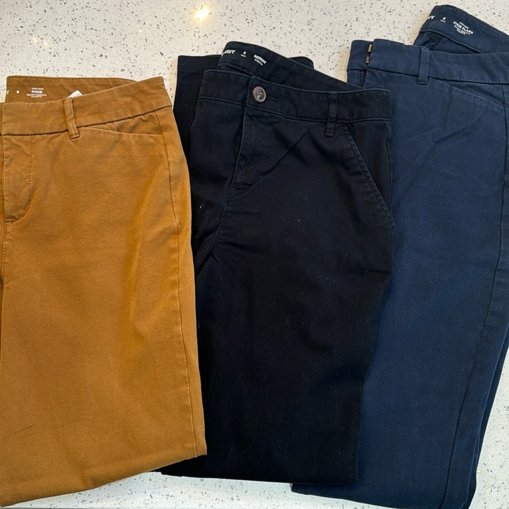 3 pair old navy pixie work school pants 6 high rise tall